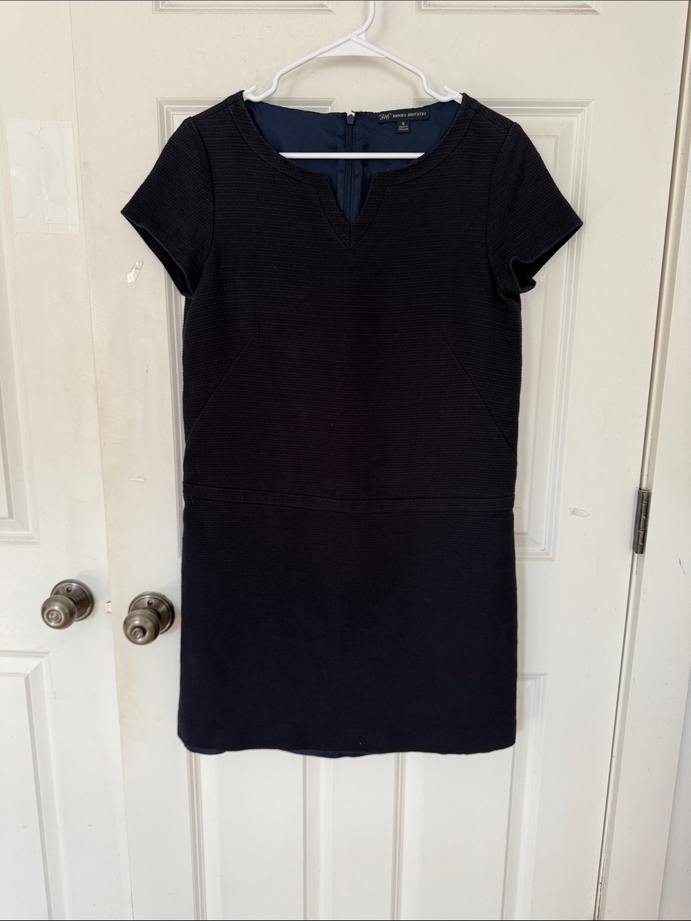 Brooks Brothers 346 Navy Blue Textured Cotton  Shift Dress size 8 short sleeve